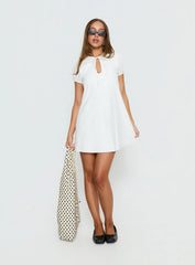 Youve Got Mail Lace Trim Keyhole Mini Dress White