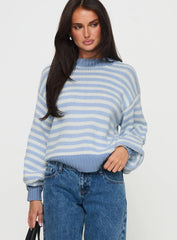 Harmony Balloon Sleeve Knit Sweater Blue White Stripe