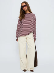 Settle Down Long Sleeve Top Pink Brown Stripe