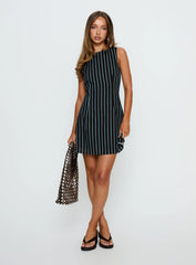Alfalfa Shift Mini Dress Brown Blue Stripe