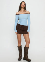 Baseline Off Shoulder Top Blue Brown