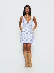 Nellie Mini Dress Blue Brown Polka Dot
