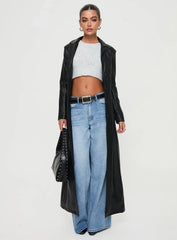 Speak Easy Long Line Faux Leather Coat Black