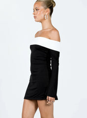 Anya Long Sleeve Off Shoulder Mini Dress Black White