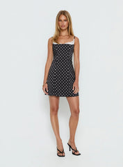 Renaissance Corset Lace Mini Dress Black White Polka Dot