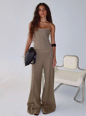 Madelle Mid Rise Straight Leg Pants Brown Pinstripe