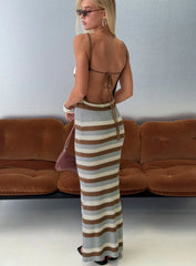 Leylana Scoop Knitted Maxi Dress Blue Brown Stripe