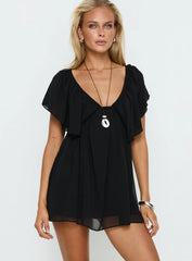 Sun Spirit Plunge Flowy Playsuit Black
