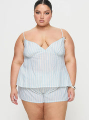 Tenderness Lace Sleep Set Blue White Stripe Curve