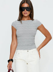 Nyren Low Back Boatneck Top White Black Stripe