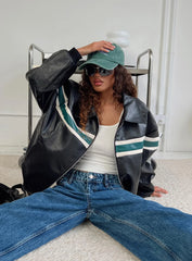 Goldsmith Faux Leather Bomber Jacket Black Green