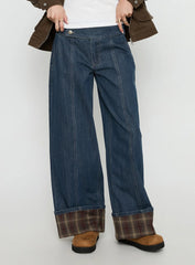 Nikoletta Foldover Jeans Dark Wash Check