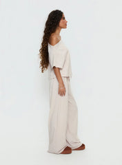 Tobie Off Shoulder Sleep Set Beige Stripe