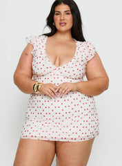 I Guess So Mini Dress White Burgundy Curve