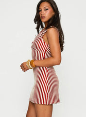 Daphney Plunge Mini Dress Red Cream