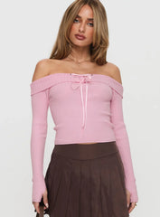 Nighttime Off Shoulder Knit Top Pink