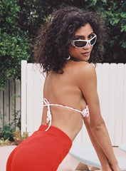 Jenner Triangle Bikini Top White Red Polkadot