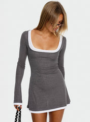 Adoree Long Sleeve Layered Mini Dress Grey White