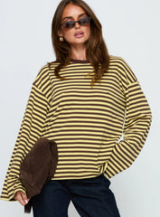 Settle Down Long Sleeve Top Yellow Brown Stripe