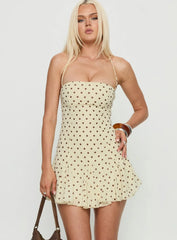 Delamere Mini Dress Yellow Brown Polka Dot