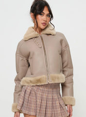 Henessy Faux Leather Jacket Beige
