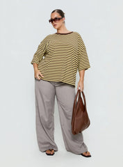 Settle Down Short Sleeve Top Yellow Brown Stripe Curve