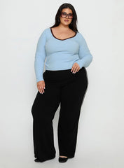 Baseline V Neck Long Sleeve Top Blue Brown Curve