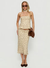 Sydni Midi Bias Cut Skirt Yellow Chocolate Polka