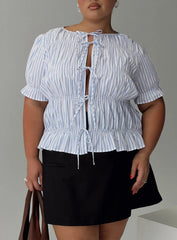 Alistair Bow Tie Top Blue White Stripe Curve