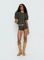 Femme Blouse Top Navy Lemon Plaid