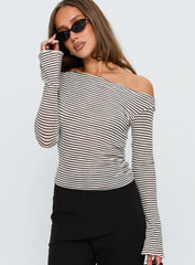 Synergies Long Sleeve Top Brown White Stripe