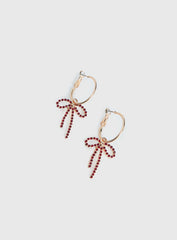 Goodnight And Go Bow Hoop Earrings Gold Red