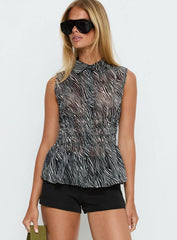 Bexlee Collared Chiffon Ruched Top Animal