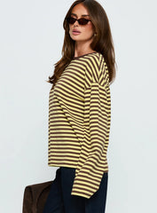Settle Down Long Sleeve Top Yellow Brown Stripe