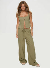 Zenda Linen Blend Top Olive