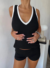 Baseline V Neck Rib Tank Top Black White