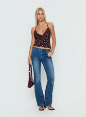 Call My Lover Lace Cami Top Brown Polka