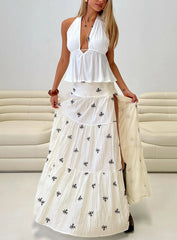 Cinnamon Embroidered Maxi Skirt Cream Navy