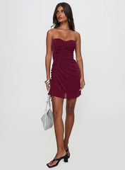 Me Again Strapless Mini Dress Burgundy