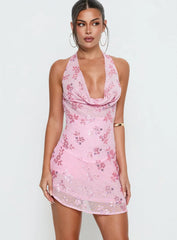 Longer Daylight Cowl Halter Playsuit Pink