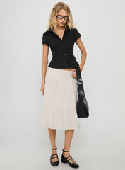 Cascades Low Rise Midi Skirt Beige White Stripe