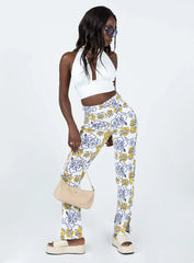 Tropical Dreams High Rise Straight Leg Denim Jeans Off White