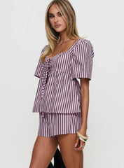 Two Young Hearts Tie Up Set Pink Brown Stripe