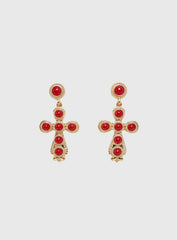 Oakwood Cross Earrings Gold Red