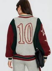 Brandyce Graphic Knit Jacket Grey Red