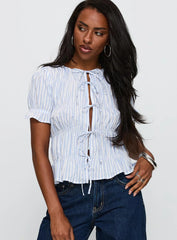 Alistair Bow Tie Top Blue White Stripe