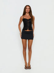 Angeleah Tie Up Frill Detail Top Black