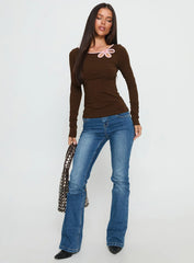 Double Back Floral Cut Out Long Sleeve Top Chocolate Pink