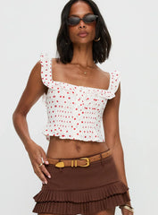 Isadoria Frill Top White Red Polka