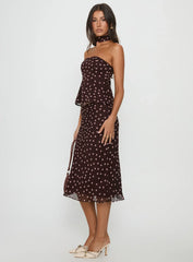 Sydni Midi Bias Cut Skirt Chocolate Pink Polka